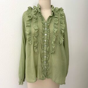 JP and Mattie Cascade Ruffle Shirt NWOT Kiwi Green Cotton Ruffles Cottagecore L